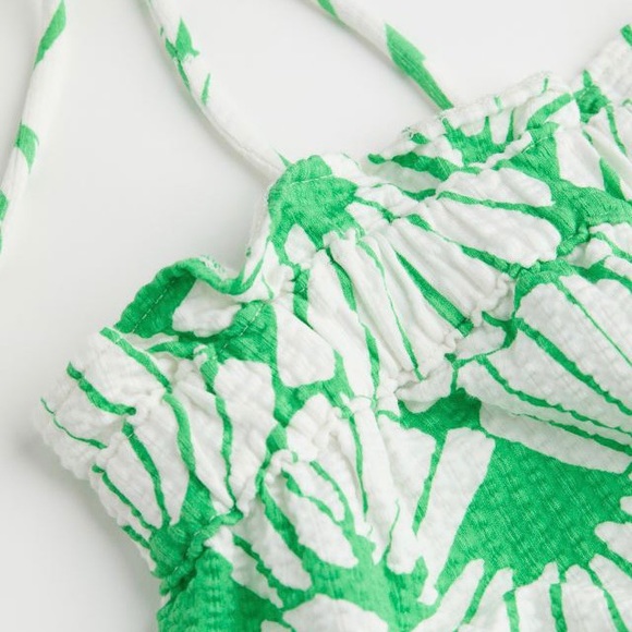 Seashell Print Strappy Green & White Sun Dress Smocked Ruffled Stretchy H&M XXL - Picture 6 of 10